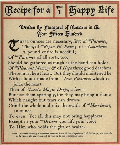 Recipe for a Happy Life - Marguerite de Navarre