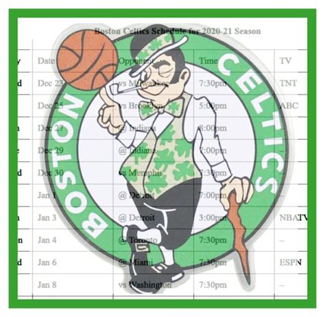 Printable Boston Celtics schedule and national TV schedule for 2020-21 season - Interbasket