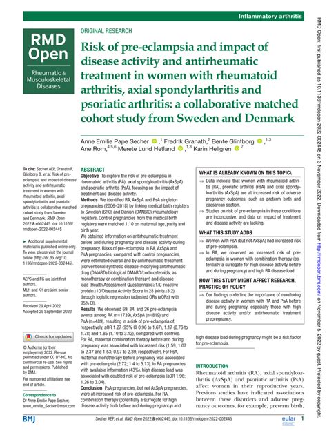 (PDF) Risk of pre-eclampsia and impact of disease activity and antirheumatic treatment in women ...