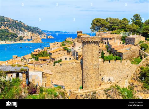 Tossa de Mar and view of castle with old town, Costa Brava, Spain Stock Photo - Alamy