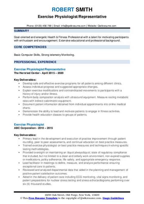 Exercise Physiologist Resume Samples | QwikResume