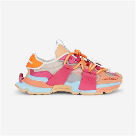 Dolce Gabbana D&G Women Mixed-Material Space Sneakers-Orange