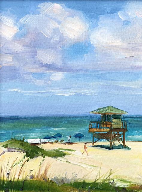 Oil Seascape Painting "West palm beach. Singer Island. Life guard tower ...