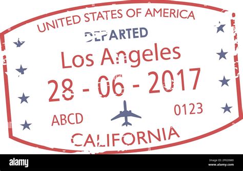 Departed from Los Angeles, California isolated visa stamp. Vector US border control sign in ...