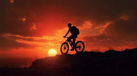 Premium AI Image | Sunset silhouette of a man cycling on a mountain bike