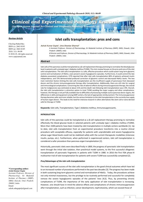 (PDF) Islet cells transplantation: pros and cons