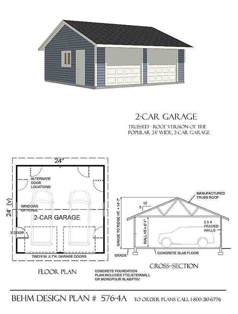 2 Car Basic Garage Plan Reverse Gable 576-4A - 24' x 24' by Behm Design | Garage design plans ...