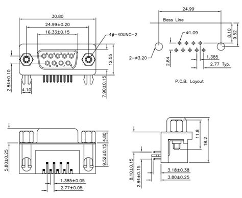 DB9 Right Angle Female Serial Connector PCB Mount