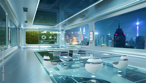 Modern sci-fi futuristic interior office design Stock Illustration | Adobe Stock