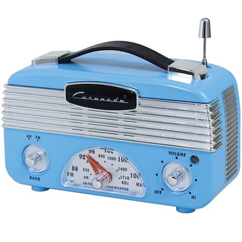 Coronado Vintage Style Retro Blue AM/FM Portable Radio w/ Leatherette Handle | Transistor radio ...