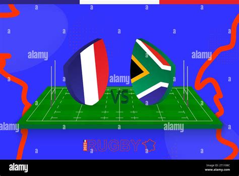 Rugby team France vs South Africa on rugby field. Rugby stadium on ...