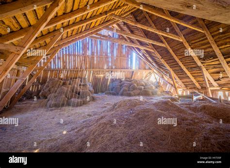 Hay loft in old barn in Sweden Stock Photo - Alamy