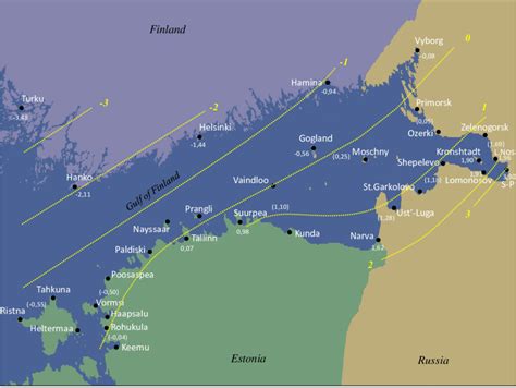 Map of sea level linear trend rates (mm/year) for the Gulf of Finland ...