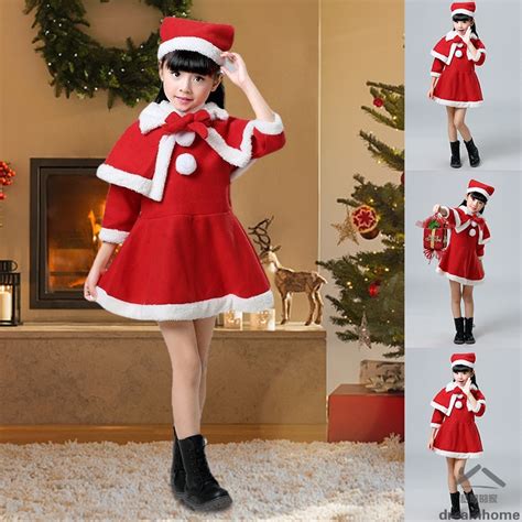 Girl Christmas Outfit Santa Claus Costume Red Long-sleeved Dress with ...