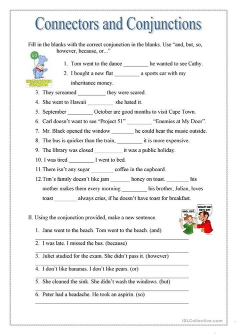 Conjuctions and Connectors - English ESL Worksheets for distance learning and physical classroo ...