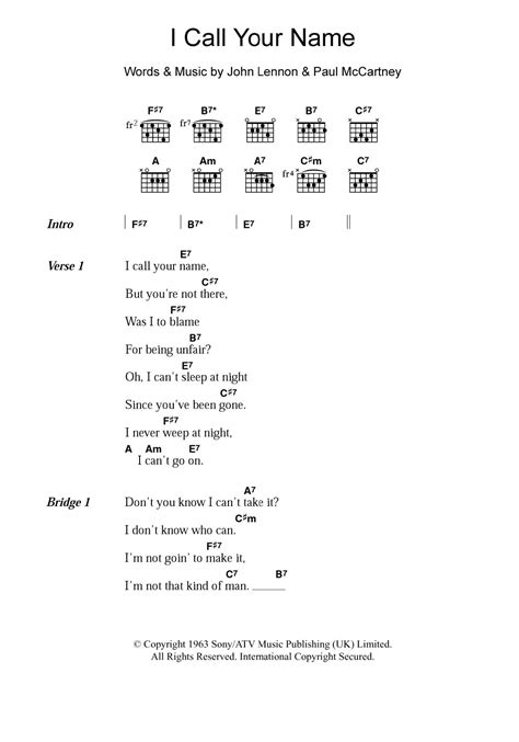 I Call Your Name by The Beatles Sheet Music for Guitar Chords/Lyrics at Sheet Music Direct