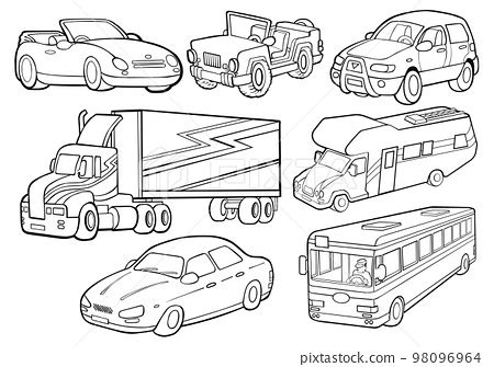 Set of different cars - Coloring page,...-插圖素材 [98096964] - PIXTA圖庫