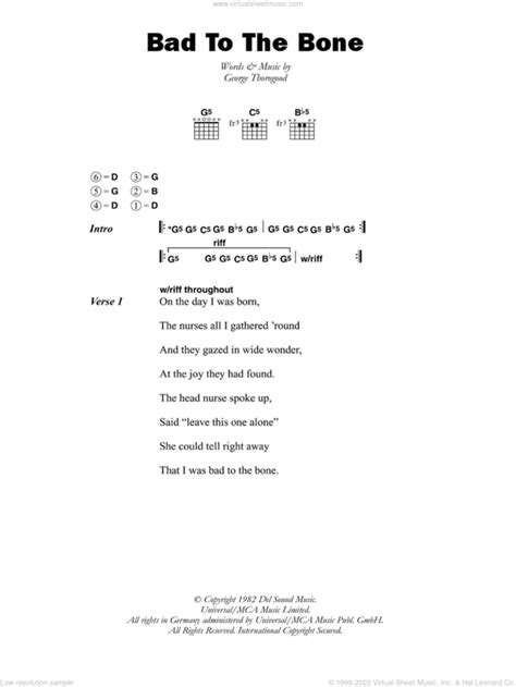 Thorogood - Bad To The Bone sheet music for guitar (chords) v2