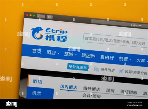 Ctrip company website homepage. Close up of Ctrip logo. Can be used as ...