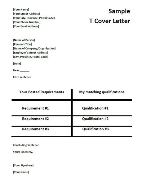 T Format Cover Letter Template