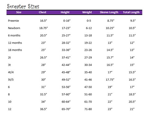 Sizing Charts For Crochet and Knitting | The Lavender Chair