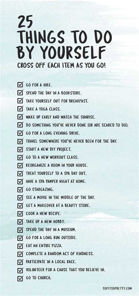 25 Things to do By Yourself (+Printable Checklist) | SoFitSoPretty | A Beauty + Lifestyle Blog ...