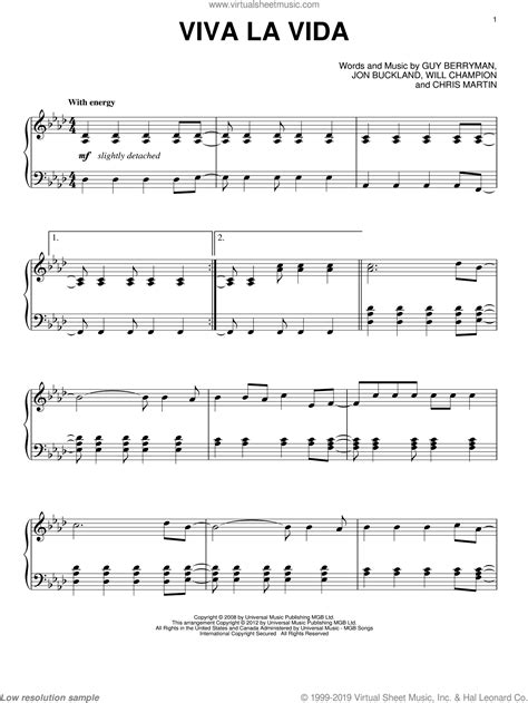 Viva la vida piano sheet music free printable