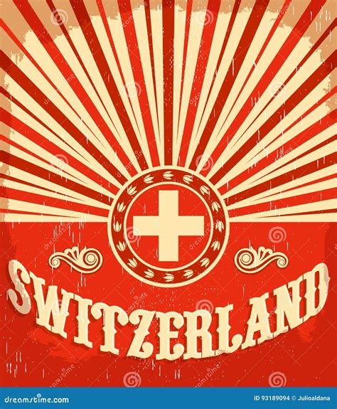 Switzerland Vintage Old Poster with Swiss Flag Colors Stock Vector ...