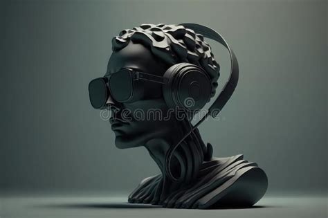 Illustration of a Sculpture Head with Glasses and Headphones ...