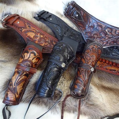 Tooled Leather Double Western Gun Belt & Holster - Southern Swords