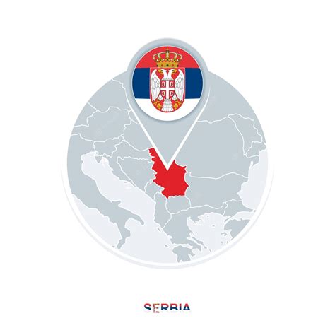 Premium Vector | Serbia map and flag vector map icon with highlighted Serbia