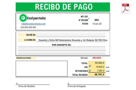 Formato de Recibo de Pago | Formato de recibo, Recibo, Tabla de ...