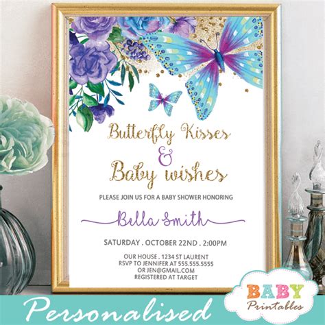 Purple and Turquoise Butterfly Baby Shower Invitations – D232 - Baby ...