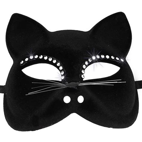 Skeleteen Venetian Black Cat Mask - Masquerade Costume Half Face Eye ...