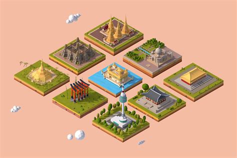 Cartoon asia landmarks pack 3D - TurboSquid 1422521