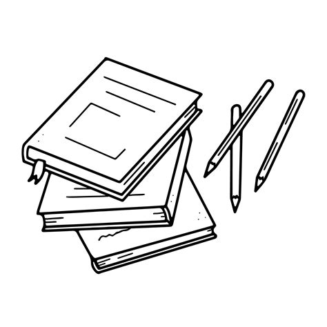 A stack of books and pencils.Drawing stationery on the table in doodle style 6853454 Vector Art ...