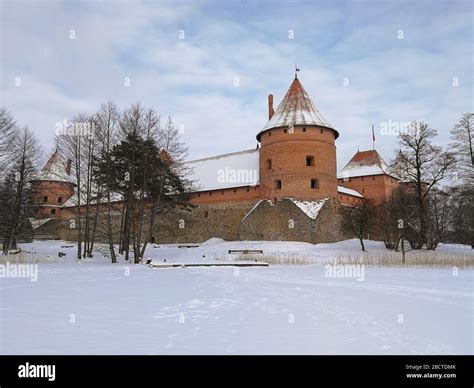 Snowed Trakai island castle winter time in Trakai town, Lithuania Stock ...