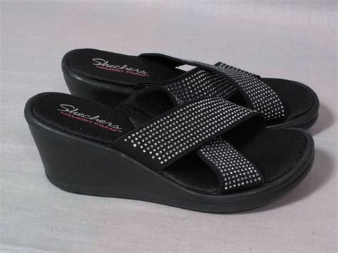 Women's Skechers Memory Foam Sandals Black Size 8 Heels 2.5" Slides #Skechers #Slides | Memory ...