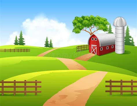 Cartoon Illustration of Farm Background Stock Vector - Illustration of ...