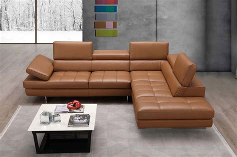 A761 Sectional Sofa in Caramel Color Italian Leather