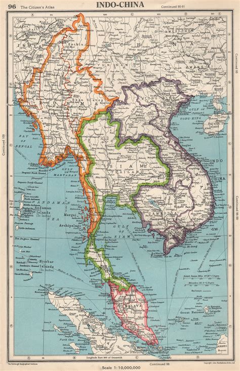 INDOCHINA. Burma Siam French Indochina Malaya. BARTHOLOMEW 1952 old map