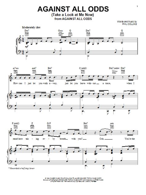 Against All Odds (Take A Look At Me Now) by Phil Collins Sheet Music for Piano, Vocal & Guitar ...