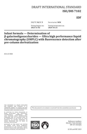 ISO/DIS 7102:2023 - Infant formula - Determination of -galactooligosaccharides - Ultra high ...