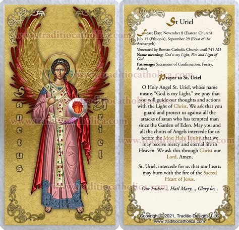 St. Saint Uriel Archangel Laminated Holy Prayer Cards. Stained - Etsy ...