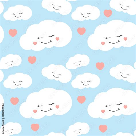 Cute baby cloud pattern vector seamless. Kids print with eyelash clouds ...