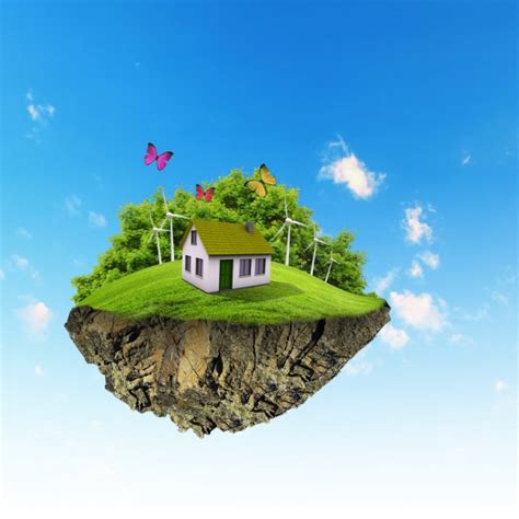 A piece of land in the air with house and tree. Stock Photo by ©SergeyNivens 14786387