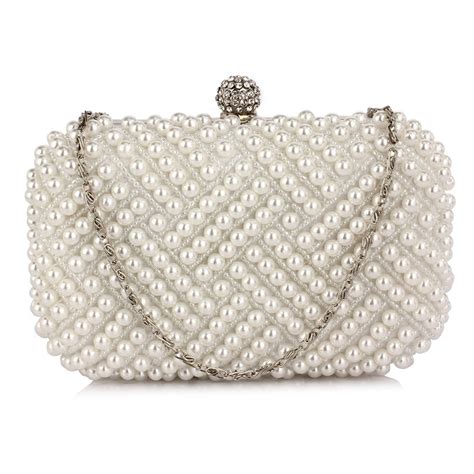 Wholesale White Beaded Pearl Rhinestone Clutch Bag