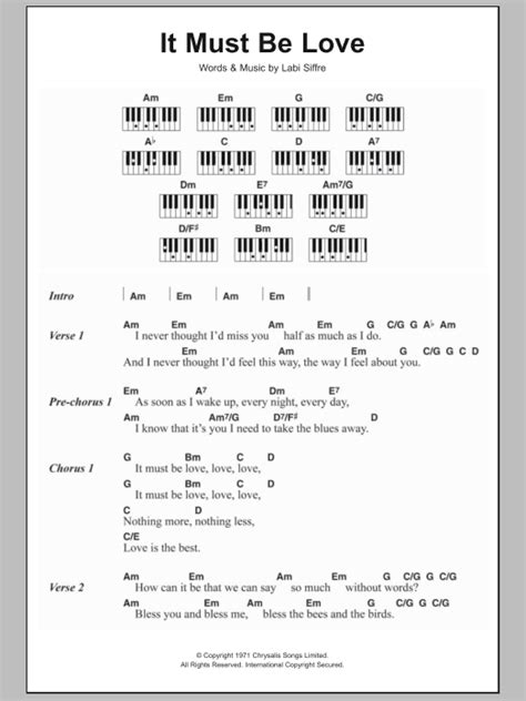 It Must Be Love by Madness Sheet Music for Piano Chords/Lyrics at Sheet ...