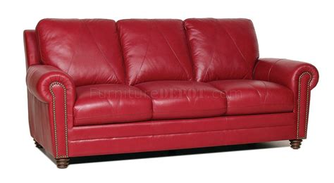 Weston Sofa & Loveseat Set in Red Full Leather w/Options