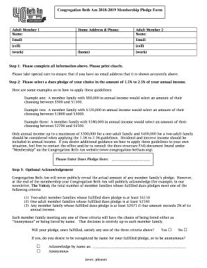 Fillable Online No Congregation Beth Am 2018-2019 Membership Pledge Form Fax Email Print - pdfFiller